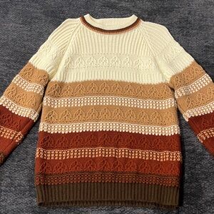 Silton California Men's Striped Crewneck Sweater - Cream, Brown, and Tan Large